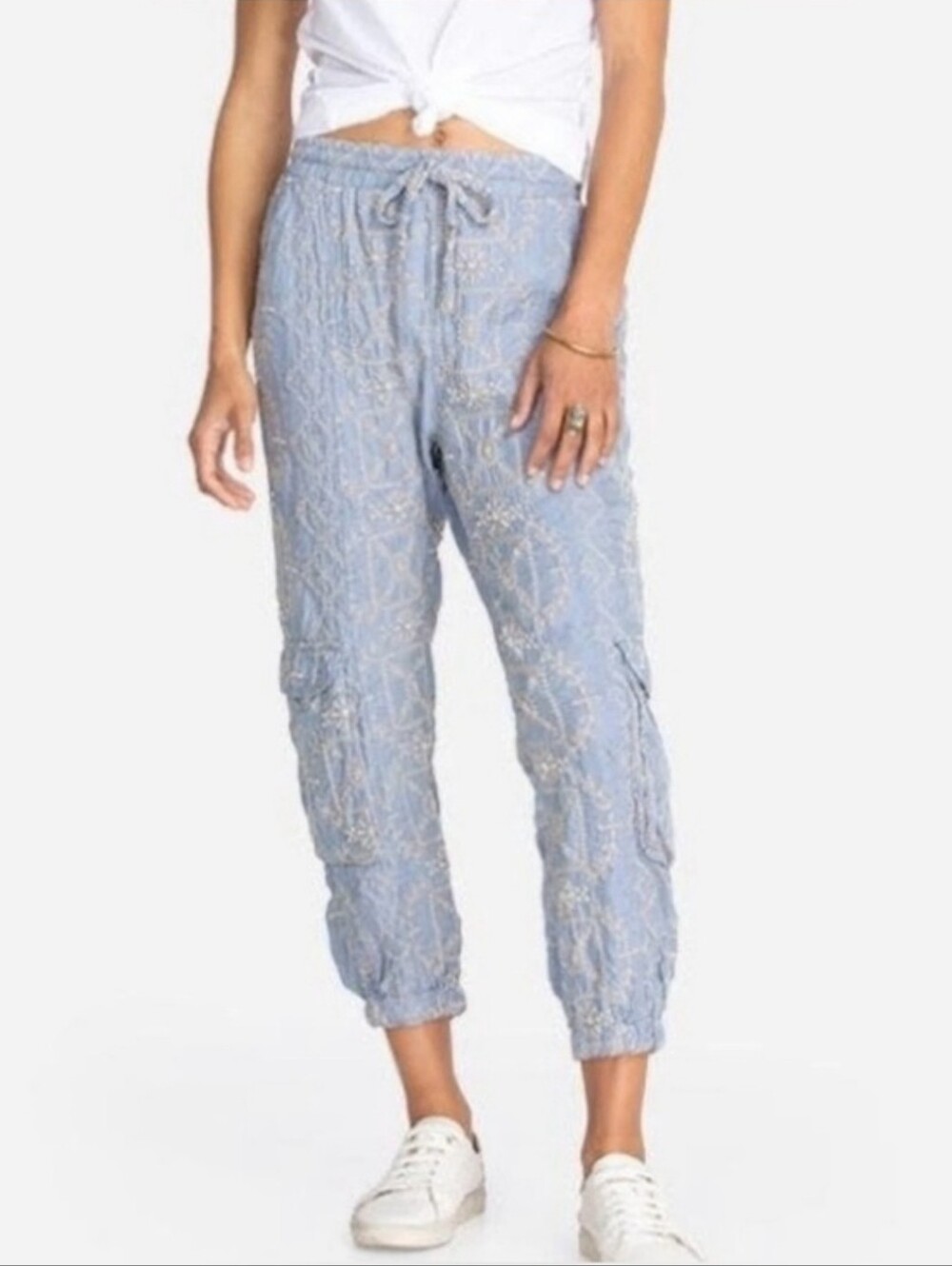 Johnny Was Light Blue Embroidered Jogger Pants - Women's Casual